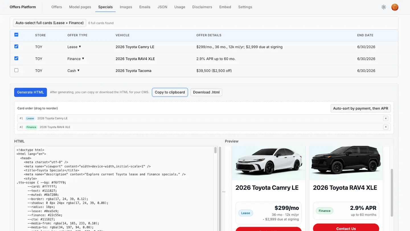 Promotions Content Engine screenshot